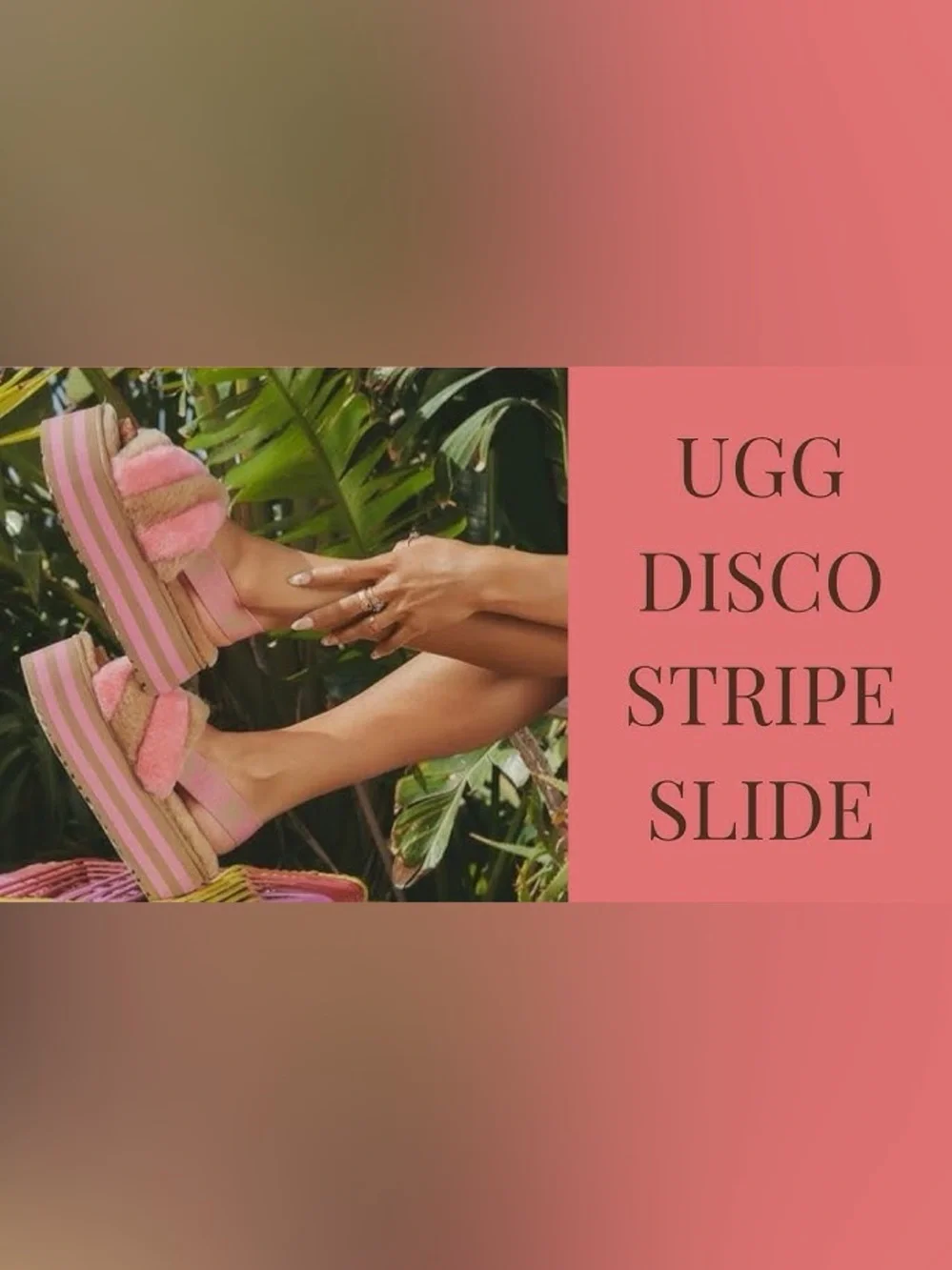 NEW! UGG Disco Striped Platform Slides Slippers Chestnut Pink Rose Size 9/10 - Picture 13 of 14